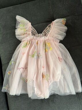 Soft Pink Embroidered Tulle One-Piece Bodysuit for Kids